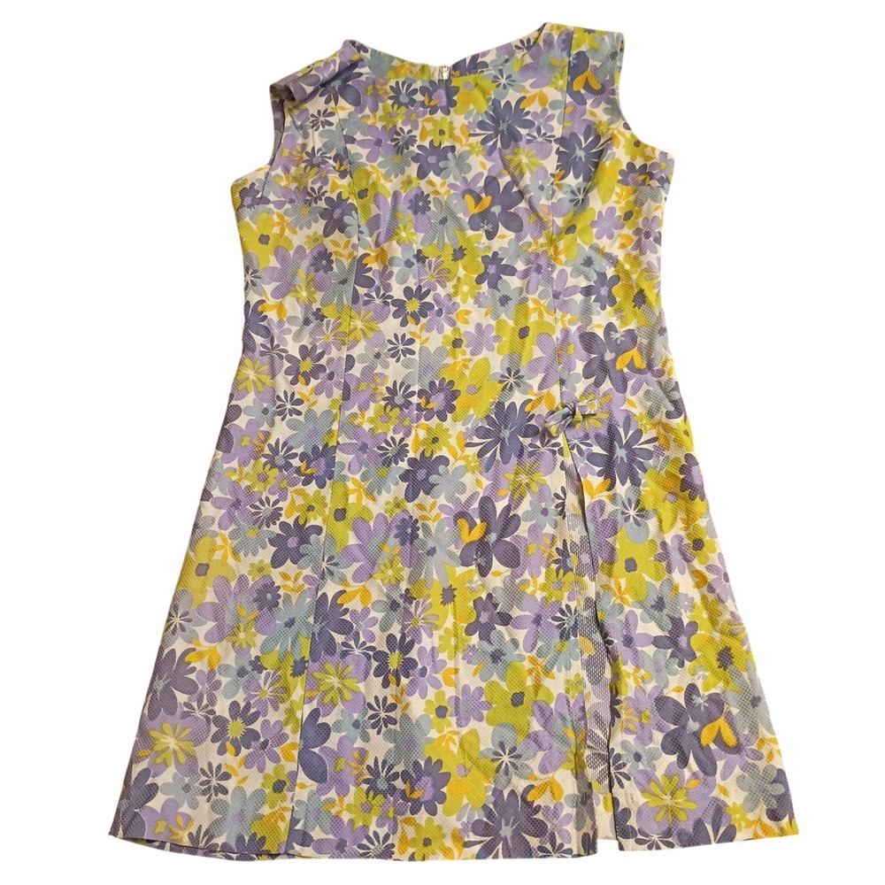 Wardrobe Maker Vintage Floral Shift Dress Womens M Purple Green 60s Mod Retro